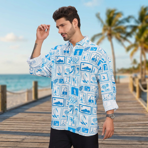 Men's Casual Hawaiian <b>Shirt</b> Full Sleeve <b>Patchwork</b> Print Viscose Rayon Winter Vacation Turn Down Collar Breathable Anti UV <b>Shirt</b> - Product Image 4