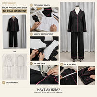 Ensemble deux pièces pour femme noir et rose avec passepoil, col cranté, manches longues, pantalon large, vêtements de détente, personnalisable OEM, vente en gros