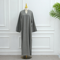 Nouvelle arrivée 2026 Robes modestes Robe abaya simple fermée pour femmes musulmanes avec poches Col en V Mélange de lin Vêtements islamiques
