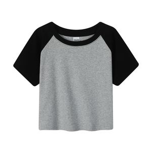 Custom Logo 230gsm Cotton Cropped <b>Tops</b> Slim Fitted Summer Blank Raglan Sleeve Crop <b>Top</b> Print T-shirt - Product Image 3