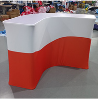 Nouvelle table de stand d'exposition portable et pliable, de forme incurvée, grand comptoir de réception pour événements, personnalisable avec logo