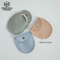 Tas Perhiasan Mikrofiber Custom LOGO HKSLW Hot Sale, Kantong Kemasan Perhiasan Kalung Cincin Mewah dengan Kancing Logam