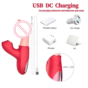 Vibratore a 10 Modalità con Funzione di Leccata e Spinta, Dildo Rosa, Stimolatore Clitorideo, Strumento per il Piacere del Punto G in ABS+Silicone - Product Image 5