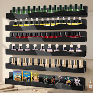 Étagère murale en acrylique pour vernis à ongles, 15 pouces, noire, multi-usages, avec extrémités amovibles, pour le rangement des huiles essentielles - Product Image 1