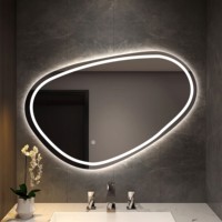 Espejo de Baño Inteligente LED Multifuncional Irregular Personalizado, Montado en la Pared, con Desempañador y Botones Táctiles Inteligentes para Hotel