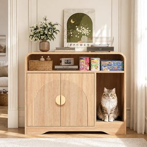 SENYU SENYU Meuble de rangement moderne en bois, buffet multi-compartiments avec niche décorative ajourée - Product Image 4