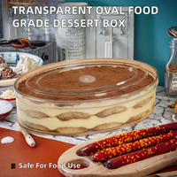 Boîte à tiramisu ovale transparente en plastique PET de qualité alimentaire, épaisseur 2 mm, contenants d'emballage personnalisables, modèle E480, pour grands desserts et gâteaux