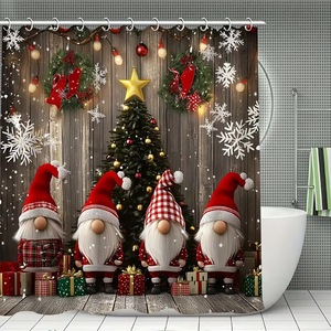 Cortina de Ducha de Poliéster con Diseño de Gnomos Rojos y Árbol de Navidad, Cortina de Baño con Impresión Digital, Impermeable, Personalizada, Moderna, al por Mayor - Product Image 2