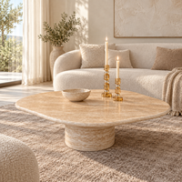 MEUBLES JIAMEIJIA |   Table basse ronde effet travertin avec piétement cylindrique