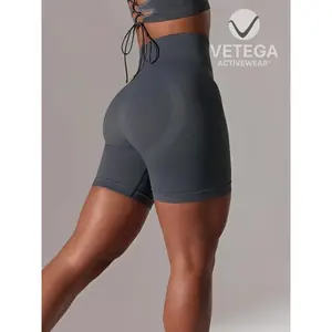 กางเกงขาสั้นกีฬาเอวสูงไร้ตะเข็บสำหรับผู้หญิง ยี่ห้อ Vetega สีเทาเข้ม ทรงเข้ารูป ผลิตจากผ้าถักผสมสแปนเด็กซ์และโพลีเอสเตอร์ ความยาวขาสั้น เหมาะสำหรับทุกฤดูกาล ใช้สำหรับออกกำลังกาย - Product Image 6