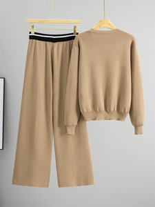 Completo Sportivo Casual Elegante da <span class=keywords><strong>Donna</strong></span> per Autunno e Inverno, Nuovo Stile Semplice e alla Moda, Traspirante, Maglione Lungo e Pantaloni a Gamba Larga - Product Image 2