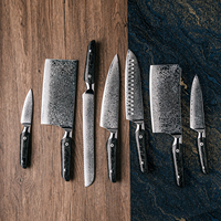 Grandsharp Kitchen Damascus Messen 67 Lagen AUS10 Damascus Staal Koksmes Broodmes Santoku Mes Zwarte Carbon Fiber Handvat