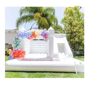 commercial wedding inflatable jumping bouncing castle pastel white inflatable bouncer bounce house ball pit with slide