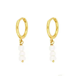 Fashion dainty hoops ear jewelry S925 orecchini pendenti in argento sterling placcato oro 18 carati con perle huggies per le donne