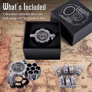 ชุดกล่อง<span class=keywords><strong>ทรง</strong></span><span class=keywords><strong>กระบอก</strong></span>รีโวลเวอร์ลูกเต๋าทรงกระสุนหลายเหลี่ยมทำจากโลหะ7ชิ้นสำหรับเกมบนโต๊ะธีมอาชญากรรม D & D & Sci-Fi - Product Image 6