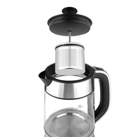Aihome Ketel Listrik 1.7L dengan Badan Kaca Transparan, Indikator Cahaya Biru, Daya 2200W, Ketel Teh dengan Keranjang Teh dari Baja Tahan Karat.
