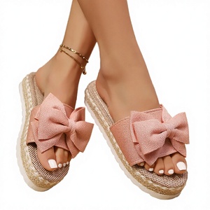Nouvelles sandales compensées d'été pour femmes, à motif floral et nœud, à enfiler, pour l'extérieur, grande taille, bout ouvert, dessus en PU, doublure en PVC - Product Image 2
