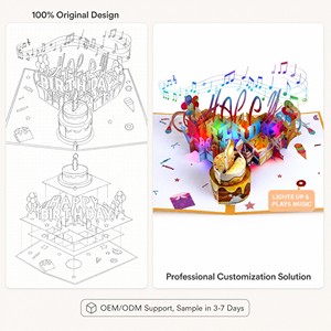 Tarjeta de Cumpleaños 3D Pop Up con Luz LED y Música, Tarjeta de Felicitación Creativa y Personalizada, Regalo para Fiestas - Product Image 5