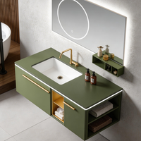 Meuble de salle de bain en acier inoxydable en gros, en promotion, avec miroir LED à fonction de gradation tactile et vasque en céramique