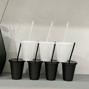 16oz 24oz Reusable Cold Iced <b>Drinking</b> Tumblers Black <b>Plastic</b> Cups with Lids and <b>Straws</b> - Product Image 4