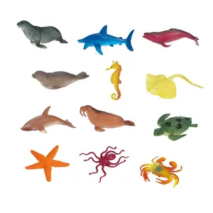 5'' Ocean sea animal 12 pack assorted PVC plastic sea animal toy set under the sea life figure with octopus shark for toddler