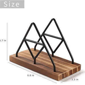 Porta Servilletas Rústico de Madera con Marco de Hierro, Soporte de Almacenamiento Multifuncional para Cocina, Diseño en Forma de Abanico en Color Quemado - Product Image 3