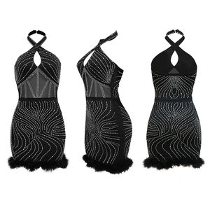 Shine Rhinestone Hollow Out Mini vestido <span class=keywords><strong>Ross</strong></span> SleevelessStreet Wear para mujer - Product Image 4