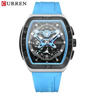 Montres pour hommes CURREN 8443, montres uniques de marque, montre tonneau, étanche, aiguilles lumineuses, montre à quartz décontractée, bracelet en silicone pour homme - Product Image 5