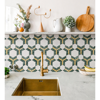 Mosaïque en marbre vert, blanc et or, 320x255mm, hexagone, design géométrique 3D pour salle de bain, cuisine, mur, sol