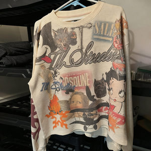 Camisetas Gráficas Oversized da Fábrica Huili com Estampa Completa, Camiseta de Manga Longa em Algodão Pesado com Textura Waffle para Homens - Product Image 1