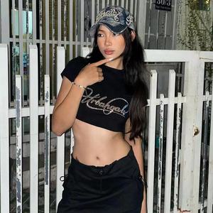 Teng Cai 2024 été filles imprimer taille haute à manches courtes haut européen et américain mince polyvalent recadrée nombril Y2K T-<span class=keywords><strong>Shirt</strong></span> - Product Image 5