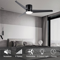 Ventilateur de plafond 52 pouces avec lumière, noir, 3 pales, télécommande, LED 3 couleurs, ventilateur lustre encastré pour salon et chambre