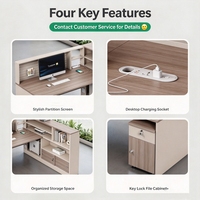 Ensemble bureau et chaise DIY avec poste de travail à panneau perforé, mobilier de bureau moderne et minimaliste pour quatre employés