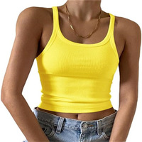 Débardeur court en polyester 210g, col montant, couleur unie, tricot côtelé, pour femme, idéal pour le fitness, vente en gros
