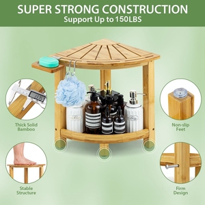 Custom Bamboo Wooden Waterproof Corner Bench Corner Shower Bench &amp; Shower <strong>Stool</strong> <strong>Storage</strong> Shelf <strong>Seat</strong> - Product Image 5
