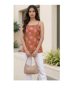 Women Pure Cotton Blend <b>Kurti</b> with Printed Square Neck Stylish Summer Ethnic Top Lightweight Casual Daily Wear Factory Supply - Product Image 1