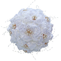 Bouquet de mariée rouge romantique en perles et rubans, écologique, de haute qualité, fait main, fleurs artificielles en satin, pour remise de diplôme et Halloween