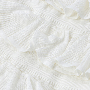 Nuovo Abito da Donna Bianco con Scollo a O, Patchwork Multistrato con Volant, Elegante e Casual, Senza Maniche, con Cut-out, Slim Fit in Maglia - Product Image 4