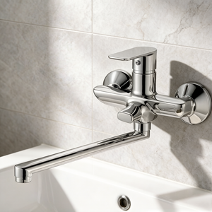 Robinet de bain mural à double trou, chaud et froid, en alliage de zinc, avec noyau en céramique, style luxe à long bec - Product Image 3