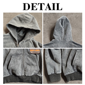 ผู้ผลิตขายส่งเสื้อฮู้ดดี้สตรีทแวร์แบบหนา ตัดเย็บทรงโอเวอร์ไซส์ ล้างสีแบบแอซิดวอช ปักลายปะติด ซิปหน้า - Product Image 6