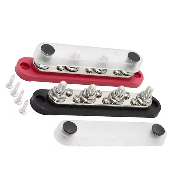 Copper Electric Battery 4 Stud Busbar Power Distribution Terminal Block Positive Ground Distribution Block Bus Bar for Car RV