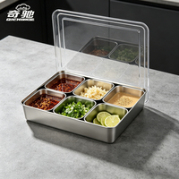 Boîte à épices en acier inoxydable de qualité alimentaire, vente en gros d'usine, anti-rouille, 6 compartiments, récipient à condiments pour cuisine commerciale