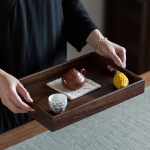 Walnut Wood Rectangular <b>Tea</b> <b>Tray</b> Solid Wood Custom Made Chinese Style Serving <b>Tray</b> - Product Image 1