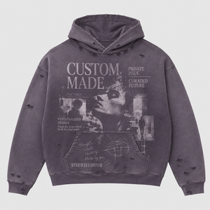 เสื้อฮู้ดดี้ผ้าฝ้าย 450GSM แบบสั่งทำพิเศษ สีม่วงซีดแบบซันเฟด ล้างสีแบบมัดวอช ทรงบ็อกซี่ ผ้าเฟรนช์เทอร์รี่ แต่งดีเทลขาดๆ แบบวินเทจ สไตล์สตรีทแวร์สำหรับผู้ชาย - Product Image 1
