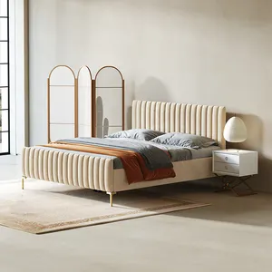 Modern king queen size velvet upholstered headboard beds princess metal bed room mattress furniture bedroom set designer