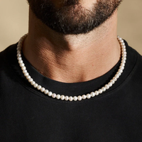 Bijoux personnalisés simples minimalistes collier de perles arrondies perles de coquillage blanc audacieux collier ras du cou et ensemble de bracelets pour hommes