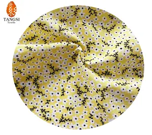 World Online Sale Material Yellow Floral Beautiful Design Polyester Viscose Linen Print Textile For Seasons Cloth