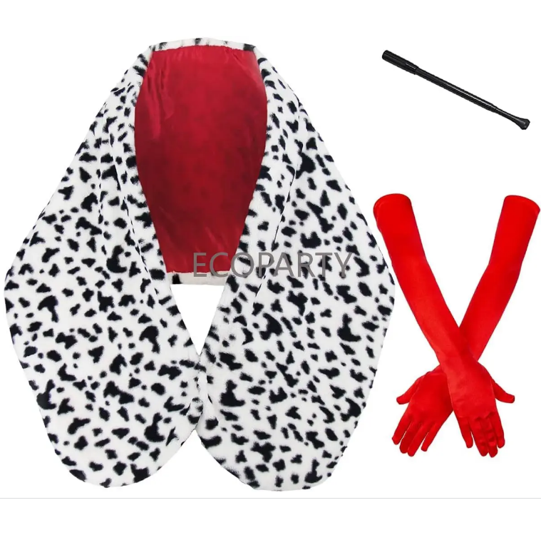 Women Cruella Deville Costume Accessories: Spotted Dog Leopard Print Scarf,  1920s Gloves for Gatsby Party Cosplay Halloween