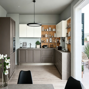 <span class=keywords><strong>Mobile</strong></span> da Cucina Moderno Minimalista BALOM in Legno Naturale con Venature Verticali, Armadietti Inferiori, Piano di Lavoro Grigio Scuro e Unità <span class=keywords><strong>Forno</strong></span> Integrata - Product Image 3