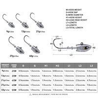 WildTrek Hameçon Jig Tête de Poisson 9g-40g en Acier Carbone Élevé, Tête de Jig Plombée Barbelée, Appât Dur pour Achigan, Brochet, Eau Douce et Salée